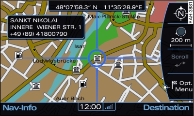 Modification de la destination à l'aide du réticule